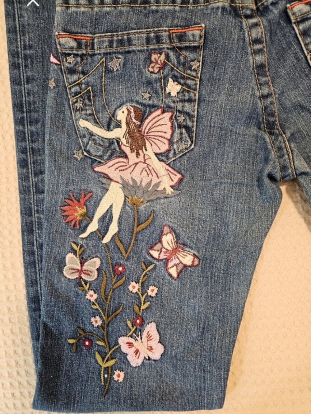 True Religion Blue Skinny Jeans with Pink Fairy Embroidery - Picture 4 of 7